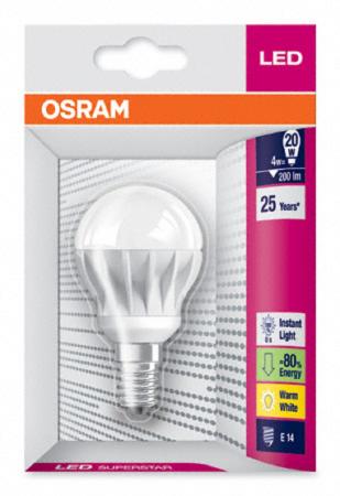 Osram Superstar Classic P 20 LED-Lampe 4W Warm Weiss wie 20W E14 Gl�hlampe