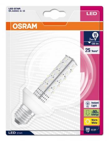 136 Lumen Osram STAR G95 15 Globeform 3W E27 Warmweiss  wie 15W Gl�hlampe