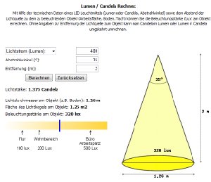 Tools : Stromrechner Lux-Candela- Lumen Umrechner