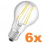 Preview: 6er Vorteilspack Ledvance E27 Besonders effiziente LED Lampe Classic FILAMENT klar 4W wie 60W 3000K warmweißes Licht für die Wohnung