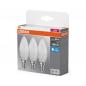 Preview: 3er OSRAM E14 LED Base Classic B 60  Kerze matt 6,8W wie 60W kaltweß für Kronleucher und schmale Leuchten