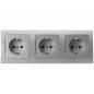 Preview: ChiliTec DELPHI 23064 Set 3x Schutzkontakt-Steckdose + 3-fach Rahmen, Silber, 250 V/16 A, Steckanschluss