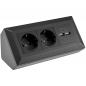 Preview: ChiliTec 2-fach Steckdosenblock + 2x USB, schwarz 250V~/ 16A, Aufbaumontage, USB 3,1A