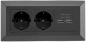 Preview: ChiliTec 2-fach Steckdosenblock + 2x USB, schwarz 250V~/ 16A, Aufbaumontage, USB 3,1A