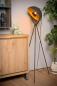 Preview: Lucide Stehlampe ALVARO – Vintage Stehleuchte mit Dreibein & Gold-Innenfarbe