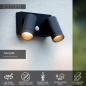 Preview: Lucide TAYLOR Wandstrahler IP54 Schwarz – 2x GU10 Außenwandleuchte mit Sensor