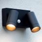 Preview: Lucide TAYLOR Wandstrahler IP54 Schwarz – 2x GU10 Außenwandleuchte mit Sensor