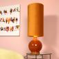 Preview: Stehlampe ESTERAD – Retro Design Stehleuchte aus Glas & Stoff in Ockergelb