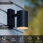 Preview: Lucide ARNE-LED Wandstrahler IP44 Schwarz – 1x GU10 LED 2700K Außenwandleuchte