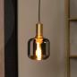 Preview: Lucide JOANET Pendelleuchte Ø16 cm E27 Rauchglas Grau Messing