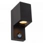 Preview: Lucide ZARO Wandstrahler Innen/Außen 1xGU10 IP65 Schwarz mit Bewegungs- und Tag/Nacht-Sensor