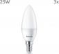 Preview: 3er Set PHILIPS LED Kerze E14 3W = 25W 250lm 2700K warmweiß matt