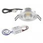 Preview: EVN P-LED Decken-Einbaustrahler mit warmweißem Licht & hoher Farbwiedergabe dimmbar  rund schwenkbar alu pol. (STL) IP20 3W 3000K 300lm 90Ra EinbauØ68