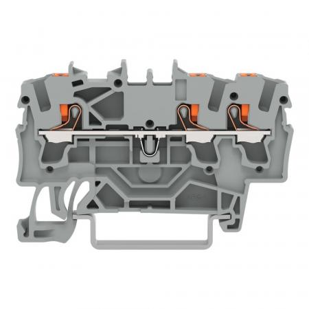 WAGO 2202-1301 Durchgangsklemme 2,5 mm² 3-Leiter mit Drücker Push-in CAGE CLAMP Grau Ex e II