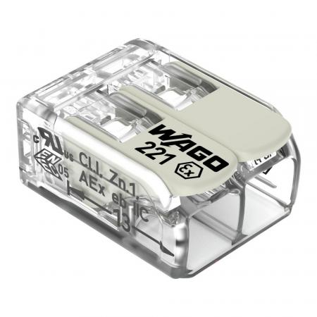 WAGO 221-682 COMPACT-Verbindungsklemme 2-Leiter mit Hebel 6 mm² transparent