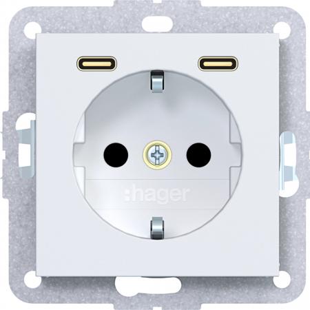 Hager Stkd SCHUKO USB-C 2f 20W A.x/C.x lw ma