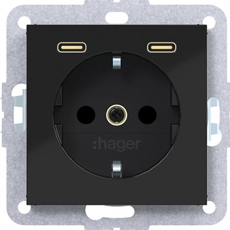 Hager Stkd SCHUKO USB-C 2f 20W A.x/C.x sch gl