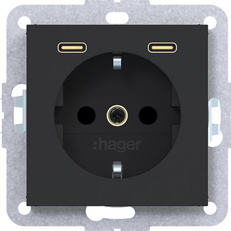 Hager Stkd SCHUKO USB-C 2f 20W A.x/C.x sch ma