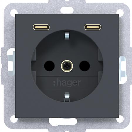 Hager Stkd SCHUKO USB-C 2f 20W A.x/C.x ant ma