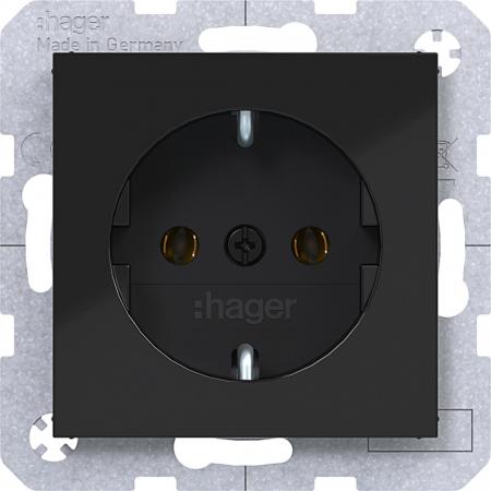 Hager Steckd. SCHUKO Steckkl. Ax/Cx schwarz gl