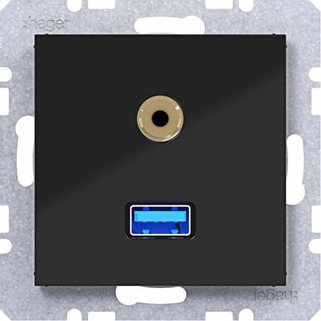 Hager USB/35mm Audio Steckd. Ax/Cx schwarz gl