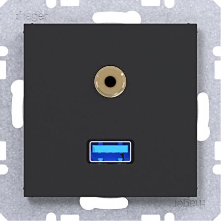 Hager USB/35mm Audio Steckd. Ax/Cx schwarz mt
