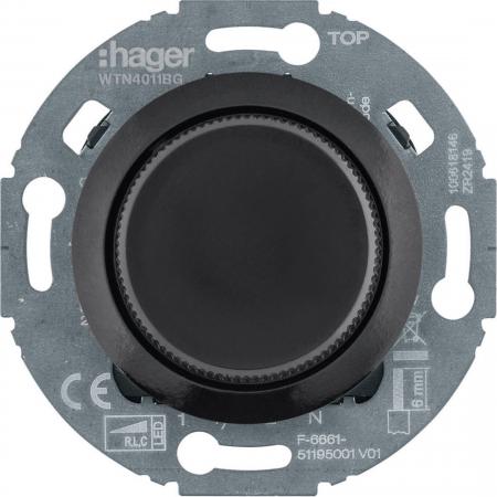 Hager Universal-Drehdimmer mit Zentralstück (R, L, C, LED), Serie 1930/Glas, sch