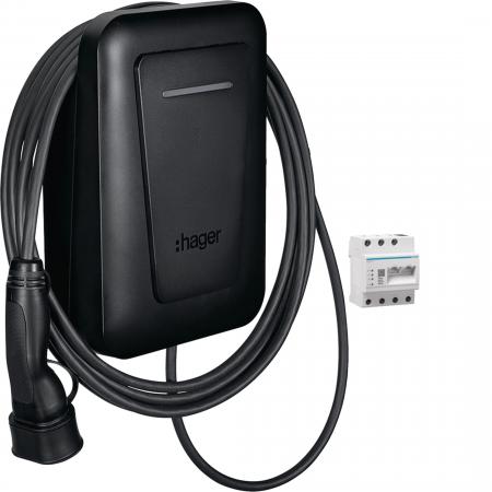 Hager Ladestation witty plus Ladekabel 22kW 6,5m MID, RFID, OCPP, flow Energiema