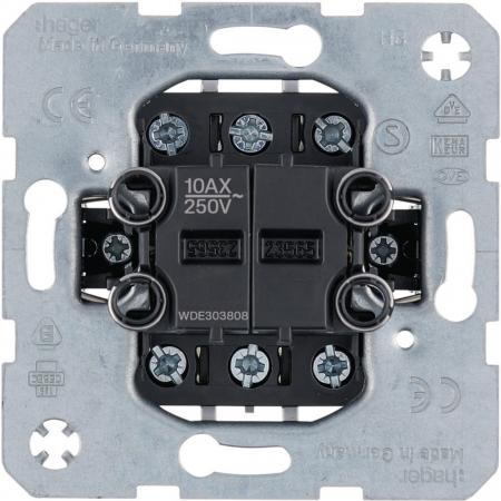 Hager Doppel-Aus/Wechselschalter mit getrennten Eingangsklemmen, 10A/250V, beleu