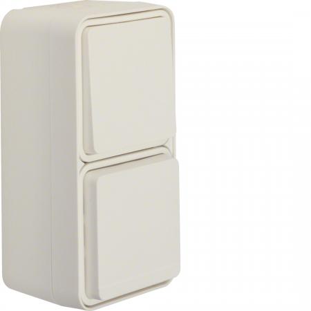 Hager Kombination Wechselschalter/Steckdose SCHUKO mit Klappdeckel AP W.1 polarw