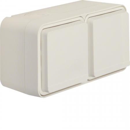 Hager SCHUKO AP Doppelsteckdose waagerecht mit Klappdeckel 2 Schieber W.1, polar