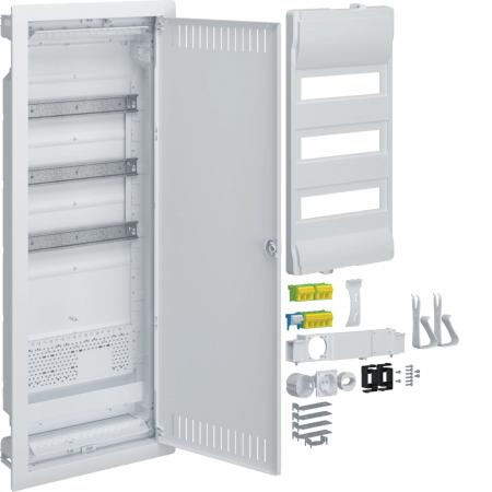 Hager volta Hybrid Kleinverteiler, UP, 36PLE, Montageplatte, Steckdose, Stahlble