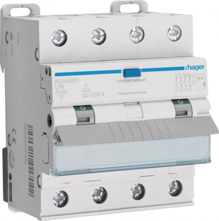 Hager Fehlerstrom-Leitungsschutzschalter, FI/LS-Schalter, 4P 10kA C-16A 30mA Typ