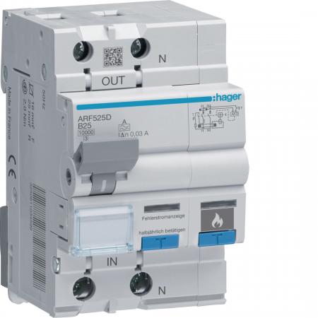 Hager AFDD mit FI-LS 1P+N 10kA B-25A 30mA A 3M