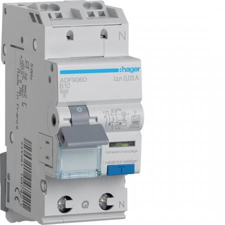 Hager Fehlerstrom-Leitungsschutzschalter, FI/LS-Schalter 1P+N 6kA B-6A 30mA Typ
