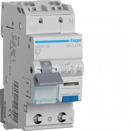 Hager Fehlerstrom-Leitungsschutzschalter, FI/LS-Schalter 1P+N 6kA B-10A 30mA Typ