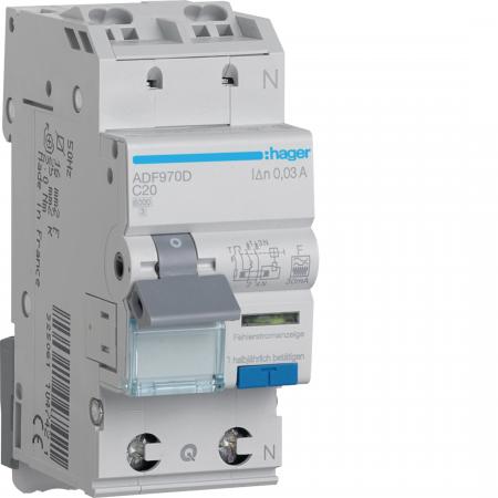 Hager Fehlerstrom-Leitungsschutzschalter, FI/LS-Schalter 1P+N 6kA C-20A 30mA Typ