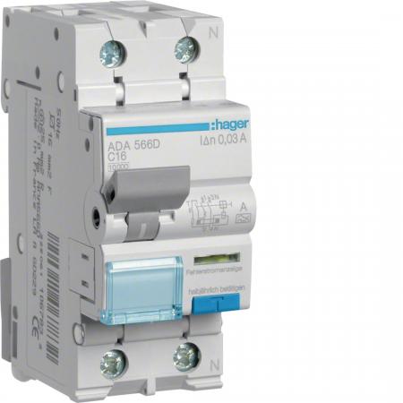 Hager Fehlerstrom-Leitungsschutzschalter, FI/LS-Schalter, 1P+N 10kA C-16A 30mA T