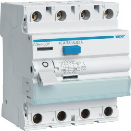 Hager FI-Schalter 4P 6kA 40A 30mA TypA TK L1-N