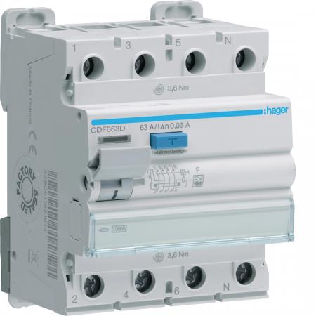 Hager FI-Schalter 4P 10kA 63A 30mA Typ F