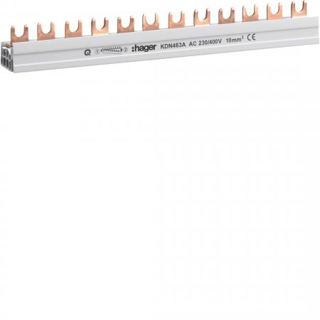 Hager Phasenschiene/Kammschiene, 4-polig, mit Gabelanschluss, 10mm², 63A, 12 Mod