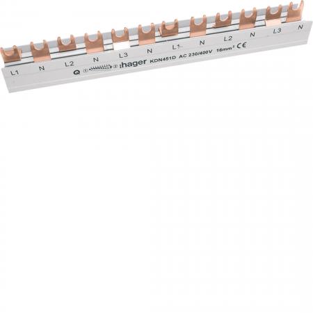 Hager Phasenschiene/Kammschiene, 3-polig+N, mit Gabelanschluss, 16mm², 80A, 12 M
