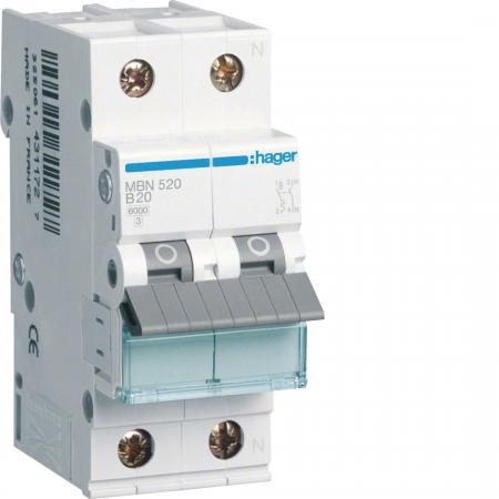 Hager LS-Schalter 1P+N 6kA B-20A 2M