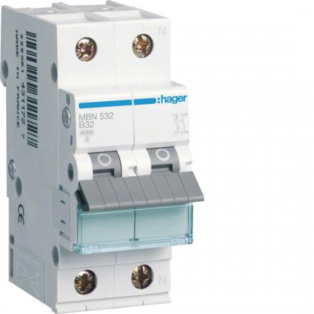 Hager LS-Schalter 1P+N 6kA B-32A 2M