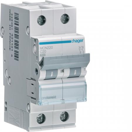 Hager LS-Schalter 2 polig 6kA C-20A 2M