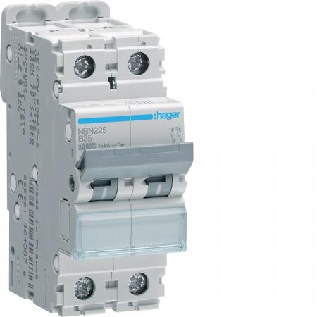 Hager LS-Schalter 2 polig 10kA/15kA B-25A 2M