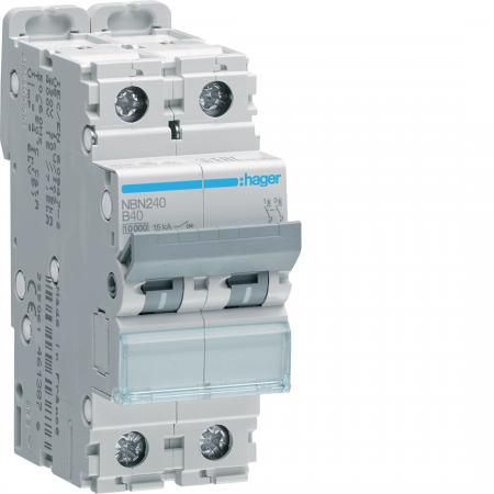 Hager LS-Schalter 2 polig 10kA/15kA B-40A 2M