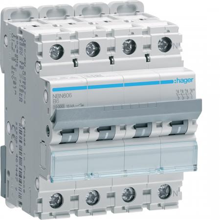 Hager LS-Schalter 3P+N 10kA/15kA B-6A 4M