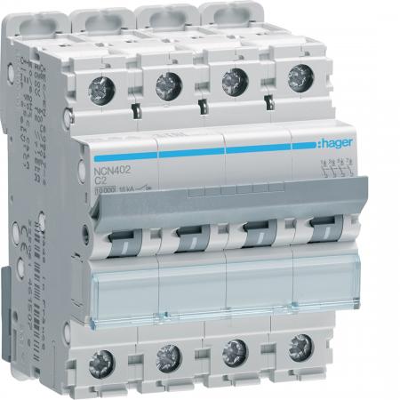 Hager LS-Schalter 4 polig 10kA/15kA C-2A 4M