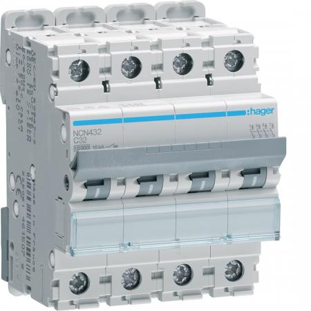 Hager LS-Schalter 4 polig 10kA/15kA C-32A 4M